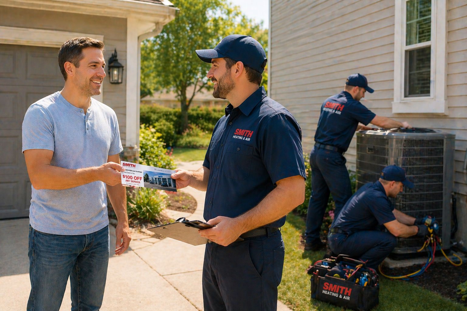 A local service provider meeting a homeowner after campaign follow-up.