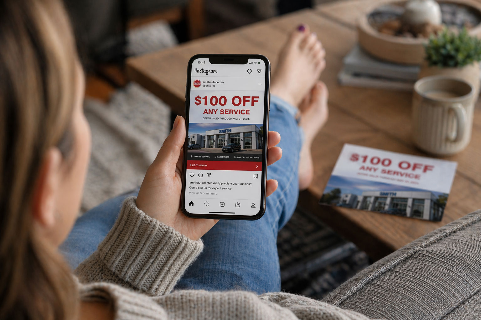 A matching digital ad shown on a phone.